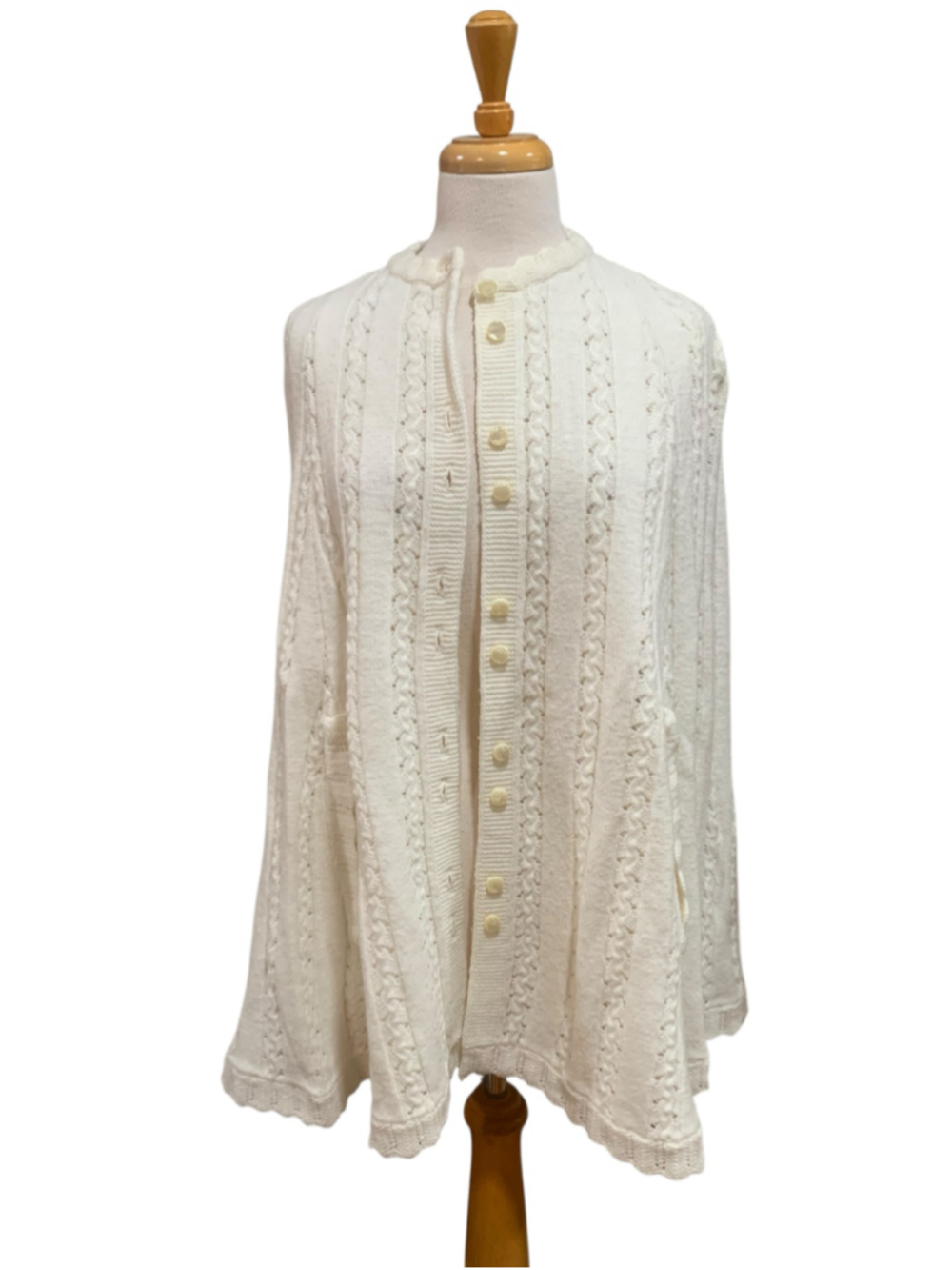 Vtg 70’s Women's Unbranded Cable Knit Cape, White, OSFM
